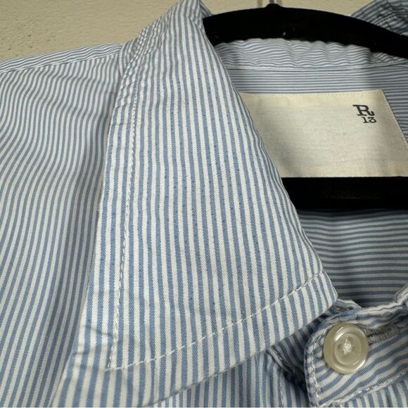 R13 Oversized Drop Neck Oxford Shirt Oversized Button Up Blue Stripe Size Large - Picture 3 of 10